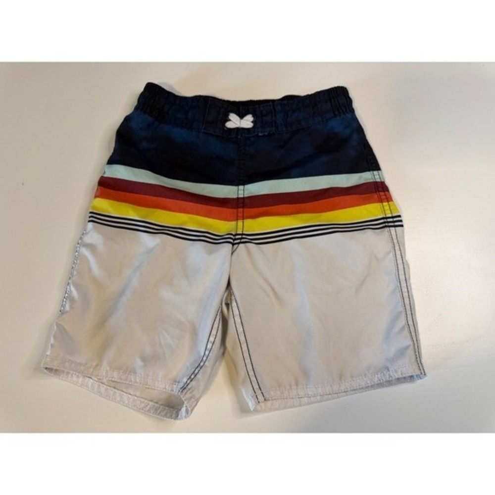 Old Navy Boys Swim Trunks Navy Striped Colorblock Board Shorts Size S 6-7